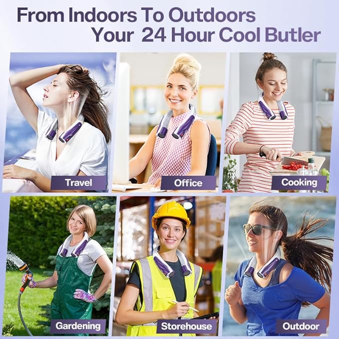 Neck Fan Rechargeable for Women: 6000mAh Battery Air Volume, 5S Fast Cooling Portable Personal Fan, 6 Speeds, No Hair Twisting - USB Quick Charge, Gift for Fashion Women, Bestie (Purple)