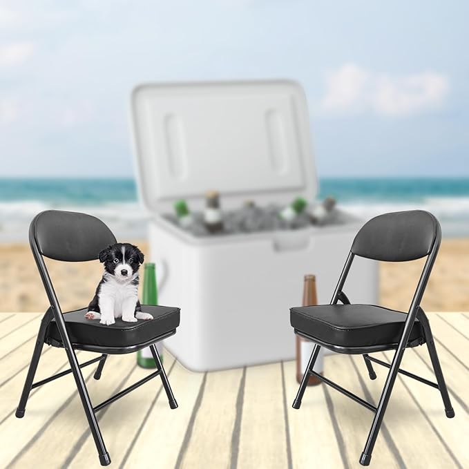 Mini Folding Chair, Garage Stool, Portable Camping Chair with Padded Seat, Lightweight and Compact Lawn Chair, for Patio, Garage, Camping, Fishing, Hiking, Hunting, Picnic, Beach, Black