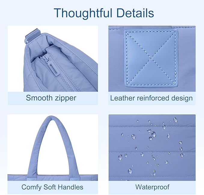 Tote Bag for Women Puffer Work Tote Handbag Large Quilted Nurse Bag with Zipper for Travel