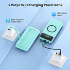 Wireless Portable Charger 40800mAh for iPhone with 3 Built-in Cables,7-in-1 15W Wireless Charging USB C Power Bank,LCD Display 25W PD QC 4.0 Fast Charging Battery Pack for iPhone 16/15/14/13/12-Green