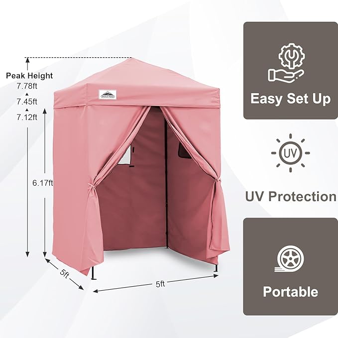 EAGLE PEAK Flex Ultra Compact 5x5 Pop-up Canopy, Sun Shelter, Changing Room, Portable Privacy Tent for Pool, Fashion Photoshoots, or Camping, Pink
