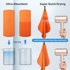 BOGI Microfiber Travel Sports Towel - Quick Dry, Soft Lightweight, Compact for Camping, Gym, Yoga, Swimming, Backpacking (L:60''x30''+16''x16'' - Orange)