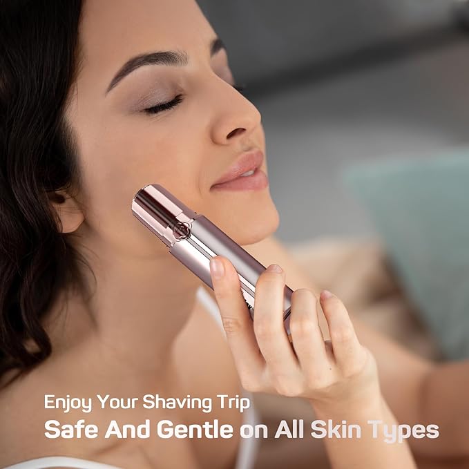 Facial Hair Removal for Women, Electric Painless Rechargeable Facial Hair Remover for Face, Lip, Chin with 2 x Replacement Heads