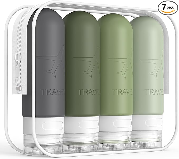 ME.FAN Travel Bottles for Toiletries, TSA Approved 3oz Travel Size Containers, Silicone Squeezable Portable Split Bottle, Travel Accessories for Conditioner, Shampoo, Lotion- 4 Pack Desert Sage
