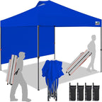 Eurmax USA NOMATTER ONE-Person Open&Close 10x10ft Pop Up Canopy Tent,Portable Shelter Canopy for Outdoor Events with 1 Removable Sidewall,Instant Canopies,Temporary Sunshade,Bonus 4 Sand Bags(Blue)