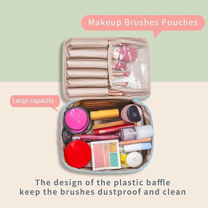 Queboom Travel Makeup Bag Cosmetic Bag Makeup Bag Toiletry bag for women and men (Blue)