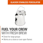GSI Outdoors Percolator Coffee Pot I Glacier Stainless Steel Ultra-Rugged for Brewing Coffee Over Stove and Fire | Ideal for Group Camping, 28 Cup