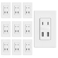 ELEGRP 42W Fast Charge & Power Delivery 4-Port USB Charger, Wall Outlet with 4 USB Ports, UL/CUL Listed, Wall Plate Included, 10 Pack, Matte White