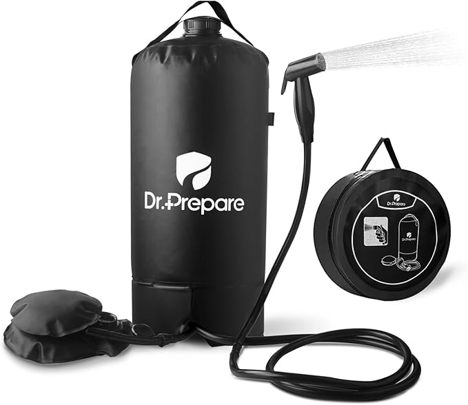 DR.PREPARE Portable Shower for Camping, 4/5 Gallons Camping Shower Bag, Portable Outdoor Shower with Pump for Hiking, Climbing, Pet Cleaning, Car Washing, Beach & Emergency