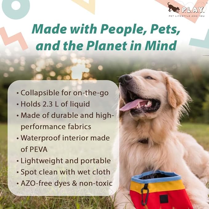 P.L.A.Y. Landscape Series Collapsible Dog Water & Food Bowl - Great Dogs, Travel, On-the-go, Hiking, Outdoors - Portable, Folds Flat, Waterproof, Easy Clean, 2.3L Capacity (Moss)