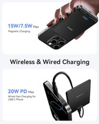 Kuulaa Power Bank Ultra Slim, 0.28 in MagSafe PowerBank 5000 mAh, PD20W Small Power Bank, Magnetic Wireless External Mobile Phone Batteries for iPhone 16 Pro/15/14/13/12 Series (Black)
