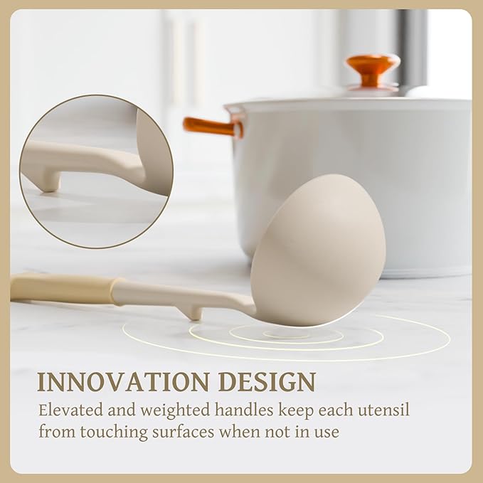 Kikcoin 43Pcs Large Kitchen Utensils Set - Silicone Cooking Utensils Set, Dishwasher Safe Spatula Set for Non-stick Cookware, 446°F Heat Resistant Kitchen Utensils Set with Holder BPA Free, Cream