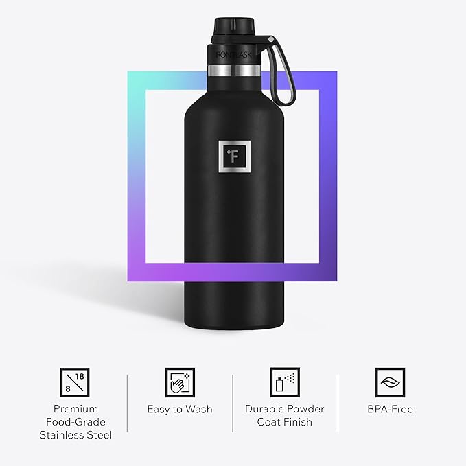 IRON °FLASK Camping & Hiking Hydration Canteens - 3 Lids (Narrow Spout Lid) Leak Proof Vacuum Insulated Stainless Steel - Hot & Cold Double Walled Sports Water Bottle - Bubble Gum, 32 Oz