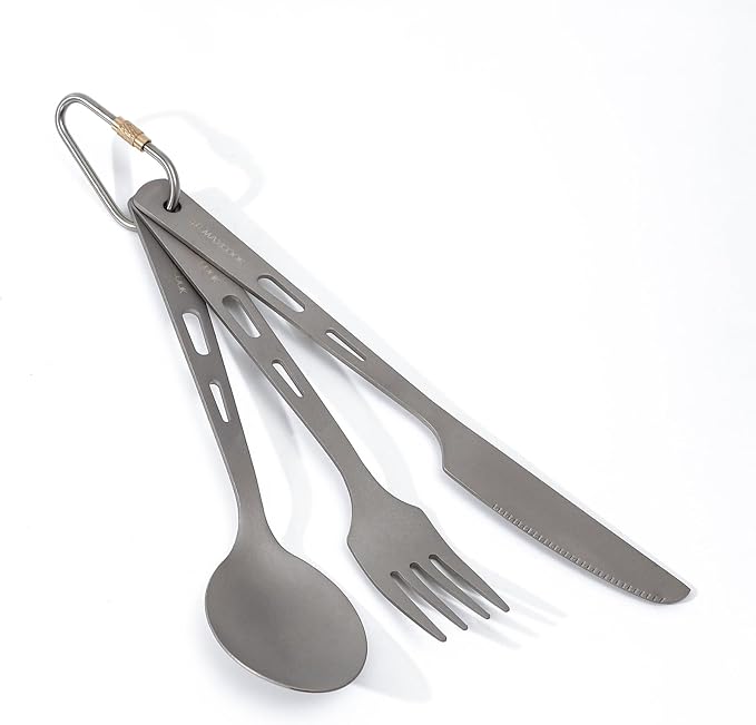 Titanium Flatware Knife Fork Spoon Set Camping Utensils Carrying Bag Cutlery