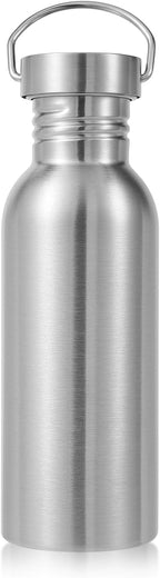 Volhoply 22oz Stainless Steel Water Bottle with Handle,Non Insulated Single Wall, Dishwasher Safe No Plastic 18/8 304 Metal Water Bottles with Wide Mouth for Camping, Hikers, Cyclists