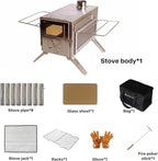 Portable Camping Wood Stove with View Glass and Cooking Function, 8 Stainless Steel Chimneys for Shelter, Hunting, Outdoor Cooking, and Heating (304 Stainless Steel)