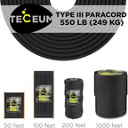TECEUM 5/32" Paracord Rope 1000 – 1000ft / 200ft / 100ft / 50ft – Tactical Parachute Cord 4mm – 45+ Colors – Nylon String for Survival & Camping Gear – Stripe Cord for Survival – Utility Rope