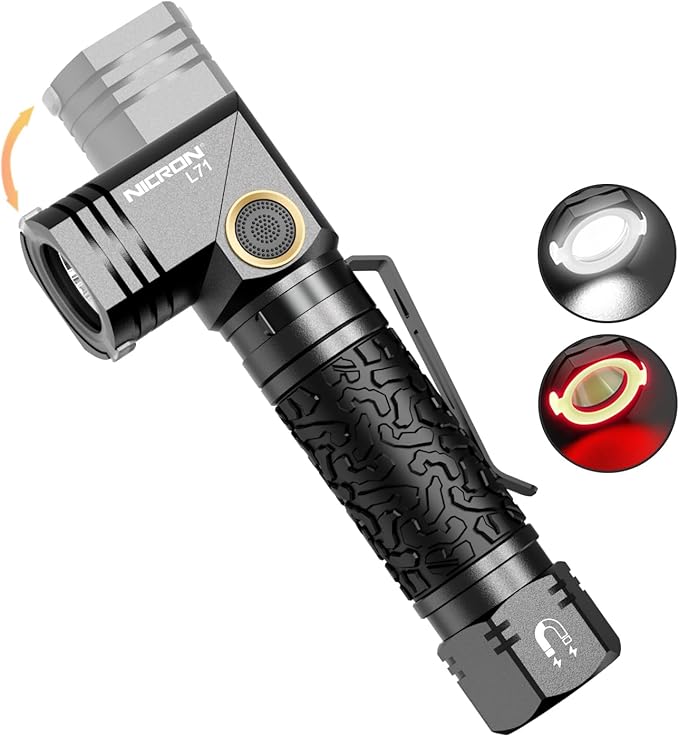 NICRON L71 Tactical Flashlights High Lumens Type-C Rechargeable Magnetic Flashlight 90 Degree Working Light, IP65 Waterproof 1800 Lumens LED 8 Modes Flashlights for Outdoor Camping Emergency