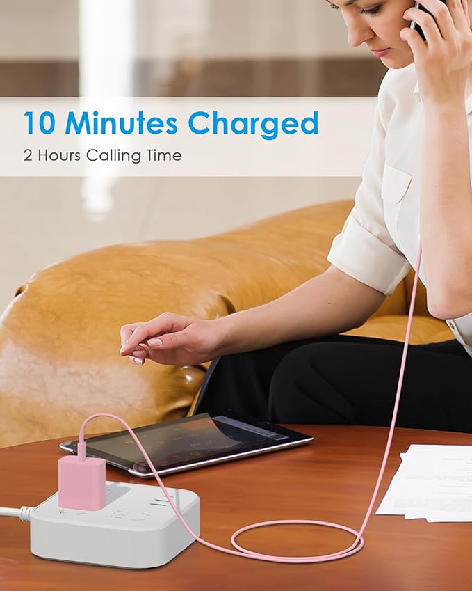 AISNI Fast Charger Block for iPhone 14 13 Fast Charging with 10 Foot Fast Charging Cable,MFi-Certified, 20W PD USB C i-Phone Charger 10 ft Compatible with iP14 Plus/14/13/12/11 Pro Max (2-Pack Pink)