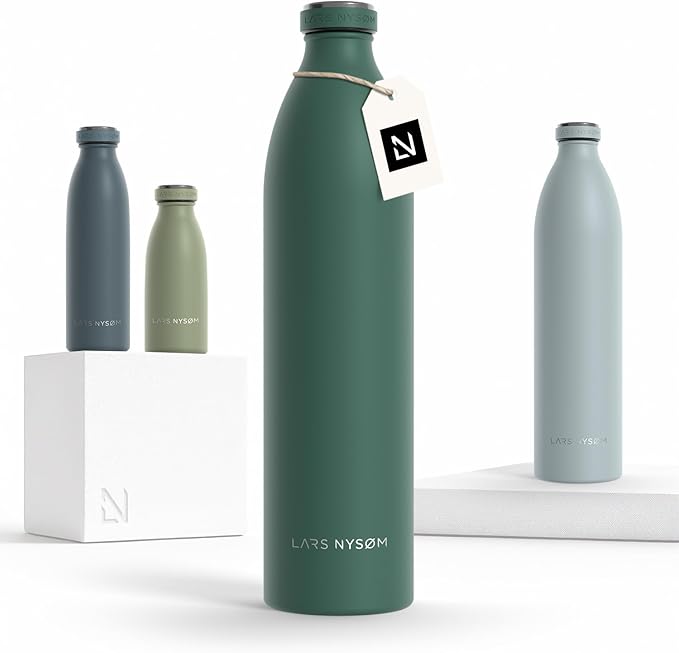 LARS NYSØM Stainless Steel Insulated XL Water Bottle 12 oz 17 oz 25 oz 34 oz 51 oz | Insulated Thermo Flask for Hot and Cold Beverages | Leakproof Drinking Bottle (Pine Green, XL 50.7 oz)
