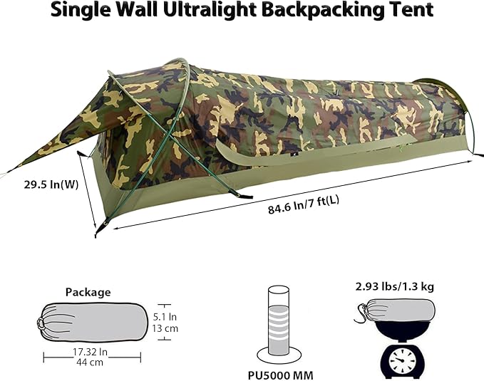 GEERTOP Ultralight Single Person Bivy Tent for Camp Waterproof 1 Man Tent for Camping Hiking Backpacking Hunting Outdoor Survival Gear - Easy Set Up