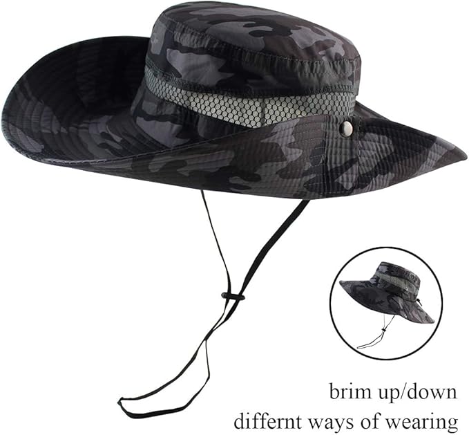 CAMOLAND Mens Fishing Hat Wide Large Brim Sun Hat with Outdoor UV Protection