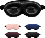 Luxury 22 Momme 100% Mulberry Silk Sleep Mask – 3D Eye Mask with Adjustable Strap, Gentle on Skin and Eyes, Provides Complete Light Blockage for Deep Sleep (Black, Adjustable)