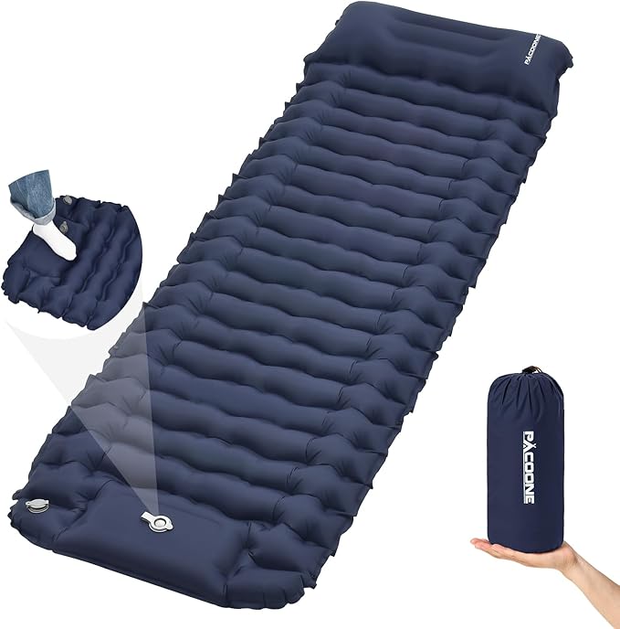 Camping Sleeping Pad, Connectable Design for Double Mat, Ultralight Inflatable Sleeping Mat with Pillow, Built-in Foot Pump, Portable Camping Air Mattress for Backpacking Hiking Tent (Navy)
