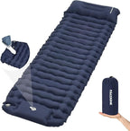 Camping Sleeping Pad, Connectable Design for Double Mat, Ultralight Inflatable Sleeping Mat with Pillow, Built-in Foot Pump, Portable Camping Air Mattress for Backpacking Hiking Tent (Navy)
