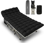 YELLOW JACKET Camping Cot with Mattress for Adults, Upgraded 32" Wide Folding Sleeping Cot, Portable Camping Cot with Carry Bag, Cot for Camping 600lbs Max Load, Home,Office,Travel (Black)
