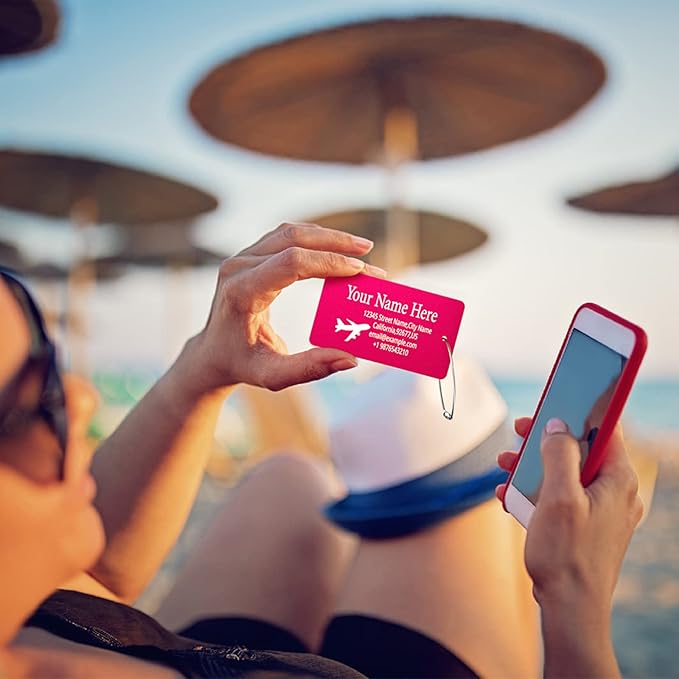 Luggage Tags for Suitcase - Personalized Engraved Metal Tag for Cruise Travel - Custom Name Tags Suitable for Bags and Backpacks(Purple),Horizontal (2x3.5'')