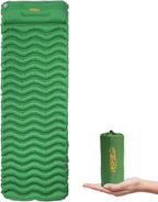 Ultralight Sleeping Pad with Pillow– Inflatable Camping Mat for Backpacking, Traveling and Hiking, Compact and Portable (Green)