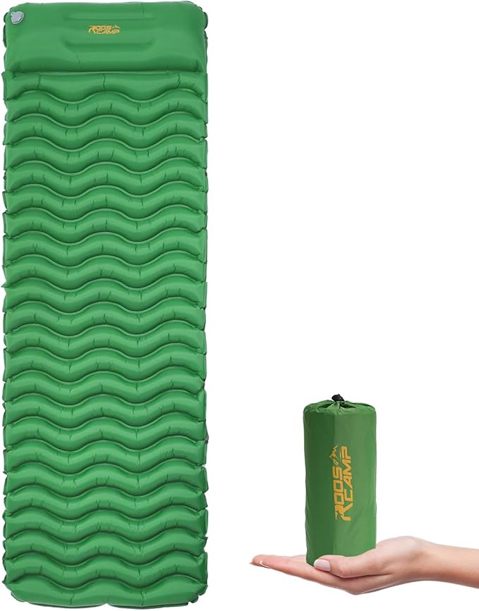 Ultralight Sleeping Pad with Pillow– Inflatable Camping Mat for Backpacking, Traveling and Hiking, Compact and Portable (Green)