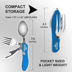 2Pcs Camping Flatware Foldable Utensils Detachable Portable and Versatile Stainless Steel Knife Fork Spoon and Bottle Opener Compact Outdoors Cutlery Pocket Knife Style - 2/pk (Blue)