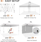 EAGLE PEAK Pop Up Canopy Tent with 1 Sidewall, Easy Setup Event Tent, Outdoor Sun Shade, Wheeled Carry Bag, Stakes and Guy Ropes, Instant Canopy 12x12, White