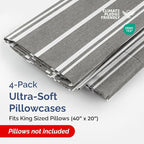 Pillowcases - Ultra Soft Hotel Quality Pillowcase Covers - Comfy, Cozy & Wrinkle Free - Shrinkage and Fade Resistant - Machine Washable Pillow Protectors - (King, Grey Stripes 3, 4 Piece Set)