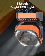 Camping Fan with Light, 20000mAh Rechargeable Battery Operated Fan, 112H Max Cooling Time, 8 Speeds, Digital Display, Remote Control, 270°Pivot with Hook for Tent Car RV Power Outage Hurricane