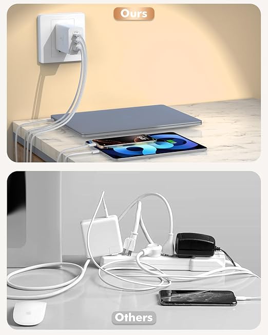 100W USB C Charger,GaN 3-Port Super Fast Charger(Dual Port Type C+A)100W USB-C Laptop Fast Charging Block with 6FT Woven Type C-C Cable for MacBook Pro/Air,iPad Pro/Air,iPhone17/16/15 Air Pro Max Plus