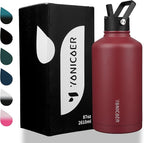 Insulated Water Bottle 87oz,Triple Wall Vacuum Stainless Steel(Dishwasher Safe),Leak Proof & Non-BPA,Flask Jug with Paracord Handle & Straw Spout Lids Sports Red