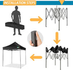 COBIZI 6.6x6.6 Pop Up Canopy Without Sidewall,Heavy Duty Canopy UPF 50+ All Season Wind Waterproof Commercial Outdoor Party Tents for Parties Canopy Gazebo with Storage Bag(6.6 x 6.6 ft Black)