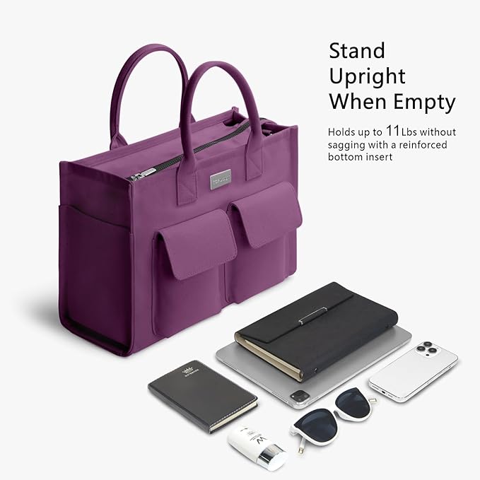 TOPDesign Heavy-Duty Canvas Tote Bag for Women, Adjustable Crossbody/Shoulder Handbag with 9 Pockets, Everything Tote