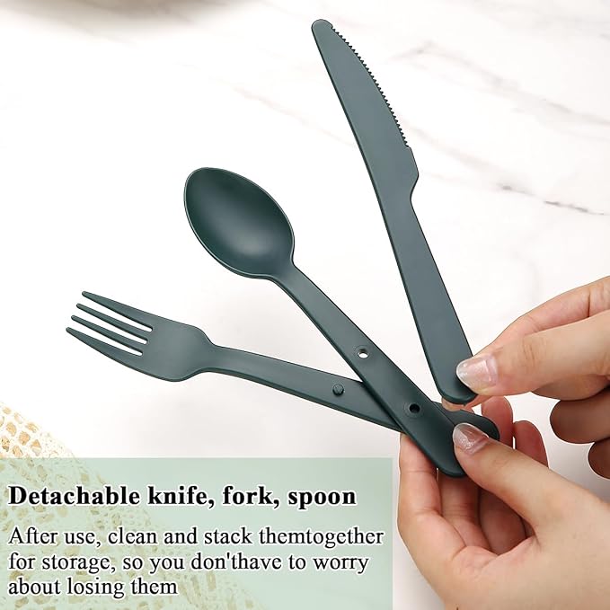 Evanda Travel Utensils Set for 6, Reusable Plastic Knife Fork Spoon Snapped Together for Easy Portability and Save Space, Silverware Cutlery Utensils Set for Work, Camping, Picnic, Gadgets, Lunch Box