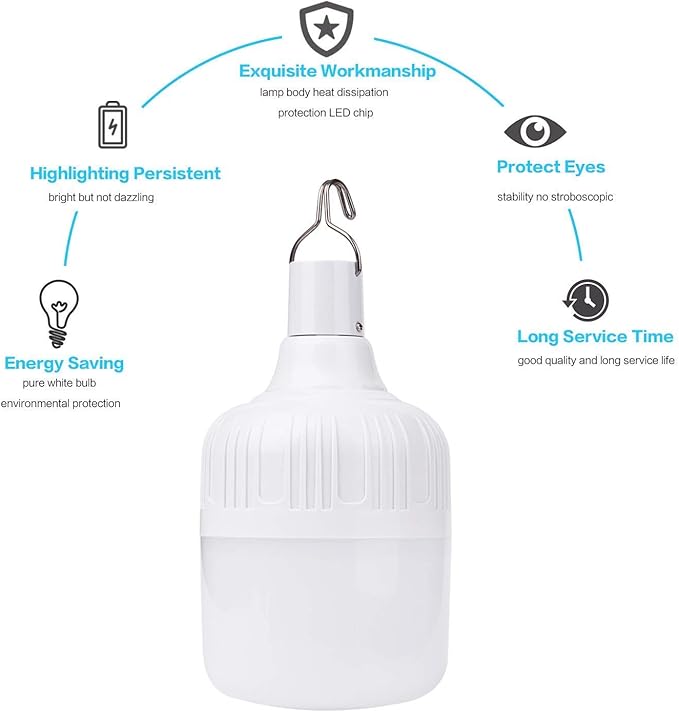 Camping Lantern LETOUR Dimmable 8800mAh LED Light Bulb 5 Lighting Modes Rechargeable Hanging Tent Light 5000 Lumen Portable Emergency Lantern Power Failure Emergency Survival Kits Snowstorm