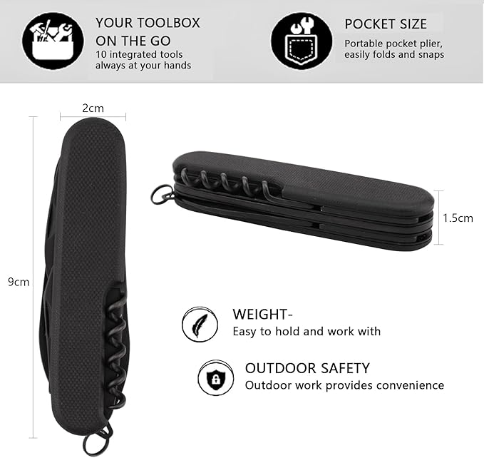 7 in 1 Pocket Knife Multitool,Stainless Steel Pocket Knife with Scissors,Bottle Opener,Can Opener,Corkscrew,Knife,Blade, Multi tool Pocket Knife for EDC Outdoor Camping, Fishing, Survival, Hiking