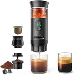 Portable Battery Travel Coffee Maker, 20 bar Mini Car Espresso Machines, 3-in-1 Self-Heating Electric Espresso Maker, USB-C Ground Coffee & Capsule Pod(Ns&DG) RV, Hiking