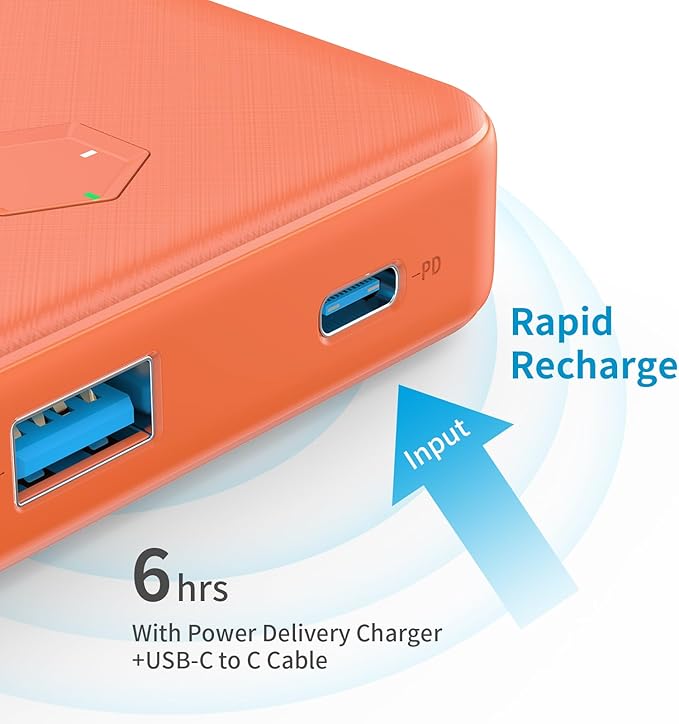Portable Charger, Slim 20000mAh PD 20W Power Bank, USB C in&out High-Speed Charging Battery Pack, External Phone Powerbank Compatible with iPhone 16 15 14 13 12 Samsung S22 S21 Google iPad etc(Orange)