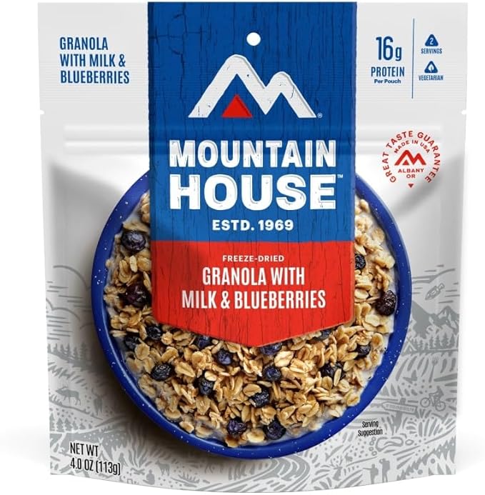 Mountain House Granola with Milk & Blueberries Freeze Dried Backpacking & Camping Food 6-Pack