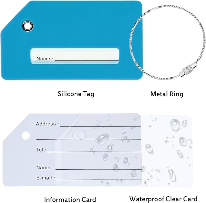 10 Pack Silicone Luggage Tag for Suitcases with Stainless Loop, TSA Approved, Privacy Protection Travel Essentials Bag Tags by Gostwo, Sky Blue