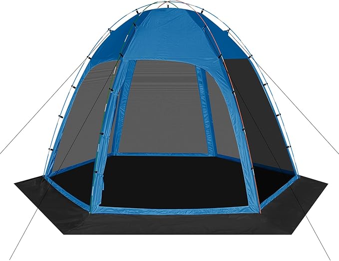 Screen Tent with Removable Floor, Siebwin 11.8'x11.8' Six-Sided Gazebos with Mosquito Netting Sunproof Outdoor Canopy Tent for 6-8 People Family Backyard Party Outside Activities, Blue