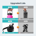 BUZIO Stainless Steel Water Bottle, 40oz Vacuum Insulated Double Wall Leak Proof Sports Water Bottle with Straw Lid and Flex Cap for Gym Travel Camping, Rose and Green